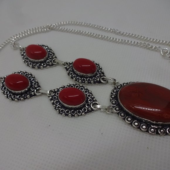Gorgeous "POPPY JASPER & RED CORAL" Handmade Sterling Necklace 20" #732 - Picture 3 of 3